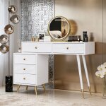 Coiffeuse miroir led avec rangement r�glable et design extensible ? table de maquillage et cosm�tiques, ...