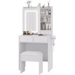 Coiffeuse avec miroir lumineux led, station de charge, tabouret de rangement rembourr�, 3 modes d'�clairage ...