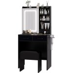 Coiffeuse avec miroir lumineux led, station de charge, tabouret de rangement rembourr�, 3 modes d'�clairage ...