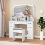 Coiffeuse avec miroir lumineux et tabouret, coiffeuse avec rangement, 3 couleurs de lumi�re, table de ...