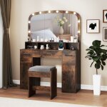 Coiffeuse avec miroir lumineux et tabouret, coiffeuse avec rangement, 3 couleurs de lumi�re, table de ...