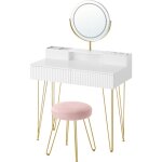 Coiffeuse avec miroir pivotant et tabouret, �clairage et multiprise, tabouret rembourr�, pour chambre, ...