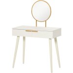 Homcom - coiffeuse miroir rond style art déco - 2 tiroirs - piètement effilé bois - métal doré effet ... Homcom - coiffeuse miroir rond style art déco - 2 tiroirs - piètement effilé bois - métal doré effet ...