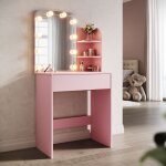 Sirhona - coiffeuse avec miroir, table de maquillage avec 1 tiroir et 3 compartiments ouverts, table ...