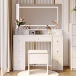 Coiffeuse avec miroir et tabouret, 3 modes de couleur, 9 tiroirs et espace de rangement, moderne pour ...