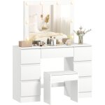 Coiffeuse avec miroir et tabouret table de maquillage avec miroir led tabouret rembourr 7 tiroirs 110x39, ...