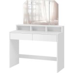 Coiffeuse, miroir triptyque pliable, avec 2 tiroirs, 3 compartiments de rangement, style moderne, blanc ...
