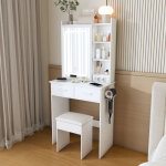 Coiffeuse moderne avec miroir table de maquillage 3 etag�res cach� rangement 2 tiroirs 1 tabouret 60x36x136cm ...