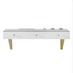 Coiffeuse murale avec 3 tiroirs, plateau en verre, support pour tablette et porte - gobelet blanche 120�40�45 ...