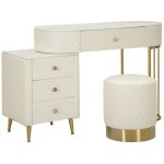 Coiffeuse avec pouf effet marbre  sharon  120 blanc & or