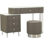 Coiffeuse avec pouf effet marbre  sharon  120 gris & argent