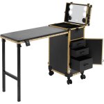 Coiffeuse roulante portable, station de manucure, coiffeuse pliante avec trois tiroirs, trousse � cosm�tiques ...