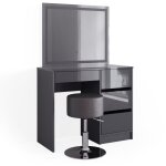 Vicco - coiffeuse sherry, anthracite, 90 cm avec miroir led et tabouret