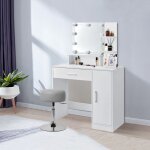 Ml - design coiffeuse table de maquillage blanc 90x38x137 cm avec miroir lumineaux et tabouret gris clair, ...
