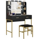 Mh - coiffeuse avec tabouret christy noire Mh - coiffeuse avec tabouret christy noire