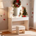 Coiffeuse avec tabouret et miroir �clairage led blanc rangements salle de bain ou dressing 105x40x130cm ...