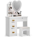 Coiffeuse avec tabouret, miroir led en forme de c?ur (luminosité réglable), 4 tiroirs, 2 étagères, 80×36×129 ... Coiffeuse avec tabouret, miroir led en forme de c?ur (luminosité réglable), 4 tiroirs, 2 étagères, 80×36×129 ...