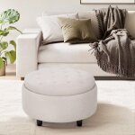 Colamy - pouf rond en tissu avec couvercle  plateau rversible ? repose - pieds multifonction, rangement ...