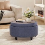 Colamy - pouf rond en tissu avec couvercle  plateau rversible ? repose - pieds multifonction, rangement ...