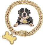 Collier pour chien avec laisse et diamants dor�s, m�daille d'identification pour animal de compagnie, ...