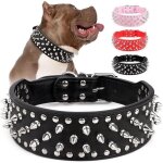 Collier de chien r�glable � pointes larges, colliers de chien de chat en cuir pu avec rivet champignon, ...