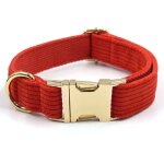 Collier pour chien en velours c�tel� de coton, rouge potiron, taille l