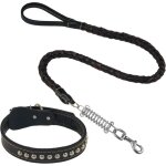 Collier et laisse en cuir reconstitu� pour chiens, design tress� avec amortisseur, durable et �l�gant, ...