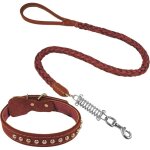 Collier et laisse en cuir reconstitu� pour chiens, design tress� avec amortisseur, durable et �l�gant, ...