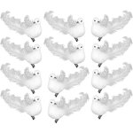 Colombes blanches artificielles avec pinces m�talliques, 12 mini oiseaux blancs � plumes pour travaux ...