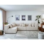 Lisa design - colombine - canap� modulable d'angle gauche - 5 places - en velours c�tel� - beige