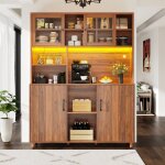 Colonne de cuisine 120x30x185cm - 2 portes + 8 tagres - led - meuble haut - buffet polyvalent - naturel ...