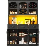 Colonne de cuisine 130x45x180cm - 3 portes + 3 tiroirs + 10 �tag�res - meuble haut - avec �clairage led ...