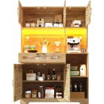 Colonne de cuisine 137x45x178cm - 2 portes + 3 tiroirs + 8 �tag�res - led - meuble haut - buffet polyvalent ...