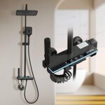 Colonne de douche avec eclairage ambiant, t�te carr�e et en noir titane 23x23cm, colonne de douche 4 ...