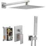 Colonne de douche encastr�e argent, kit de douche complet encastr� avec t�te de douche 20x20cm, douchette, ...