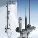 Colonne de douche gris titane avec t�te carr�e - colonne de douche 4 modes et hauteur r�glable - t�te ...