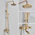 Colonne de douche en laiton antique, ensemble robinetterie de douche, douche � effet pluie avec douchette ...