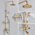 Colonne de douche en laiton antique, robinetterie de douche avec �tag�re de rangement, douche � effet ...