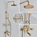 Colonne de douche en laiton antique, robinetterie de douche avec �tag�re de rangement, douche � effet ...