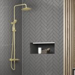 Colonne de douche mécanique finition or doré brossé - 133x26x52 cm - molly gold Colonne de douche mécanique finition or doré brossé - 133x26x52 cm - molly gold