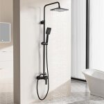 Colonne de douche noir avec mitigeur monocommande, ensemble de douche r�glable en hauteur, mitigeur m�canique ...