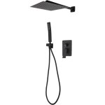 Colonne de douche noire avec support mural, systme de douche en acier inoxydable, 30 x 30 cm (12 ) pommeau ...
