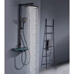 Colonne de douche thermostatique noire 38�c en laiton ? panneau avec cascade, 4 jets de massage, �cran ...