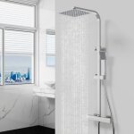 Colonne de douche thermostatique avec pomme de tête, carré, effet chromé, aica Colonne de douche thermostatique avec pomme de tête, carré, effet chromé, aica