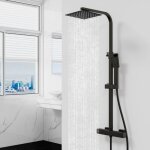 Colonne de douche thermostatique avec pomme de tête, carré, noir mat, aica Colonne de douche thermostatique avec pomme de tête, carré, noir mat, aica