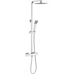 Colonne de douche thermostatique avec pomme de tête, douchette et flexible, effet chromé, carré, hauteur ... Colonne de douche thermostatique avec pomme de tête, douchette et flexible, effet chromé, carré, hauteur ...