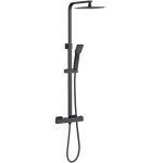 Colonne de douche thermostatique avec pomme de tête, douchette et flexible, noir mat, carré, hauteur ... Colonne de douche thermostatique avec pomme de tête, douchette et flexible, noir mat, carré, hauteur ...