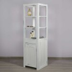 Saniteck - colonne de rangement salle de bain sur pied en bois blanc - teck blanchi