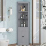Colonne de salle de bain, 3 compartiments de rangement ouverts, portes doubles r�sistantes � l'humidit�, ...