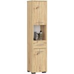 Akord - colonne salle de bains fin ch�ne artisan 30 cm 2 portes 1 tiroir fa�ade ch�ne artisan 5 �tag�res ...